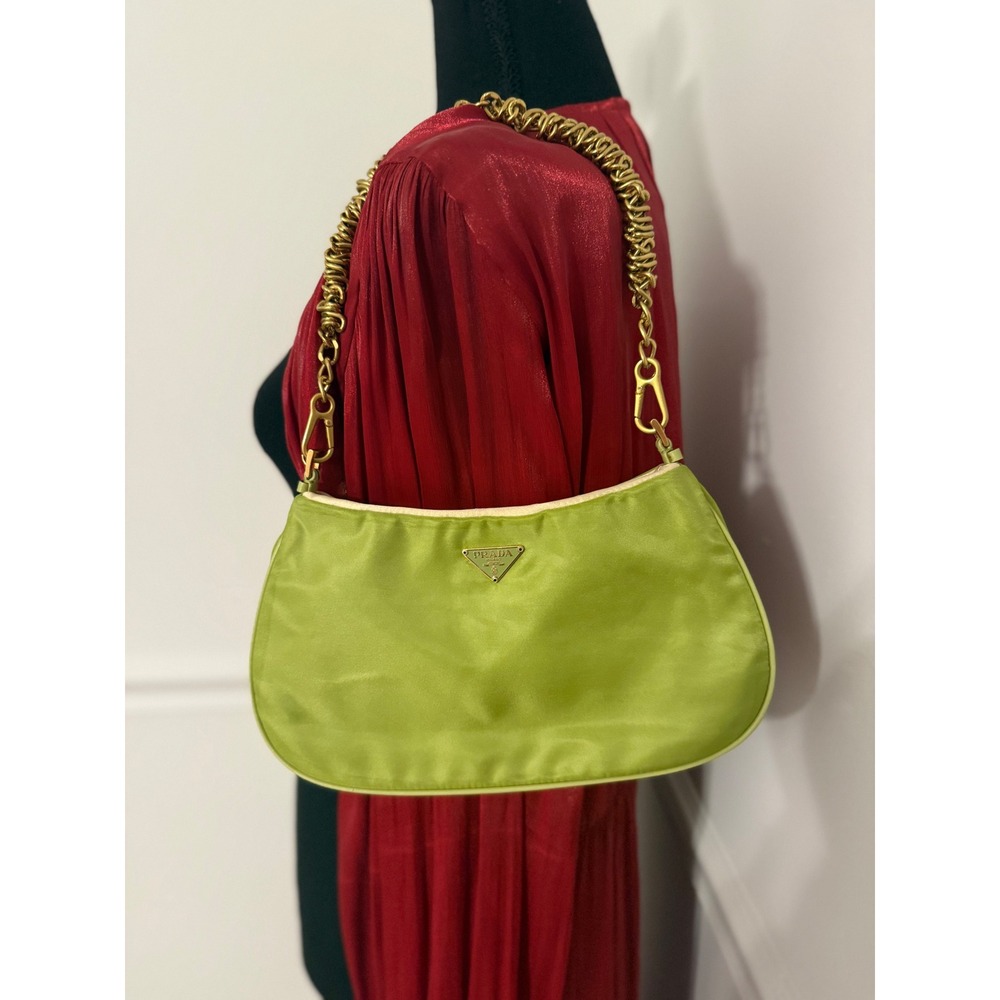 Prada Lime Green Shoulder Bag with Gold Chain